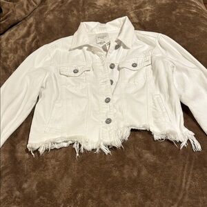 Cropped White Jean Jacket with Distressed Hem